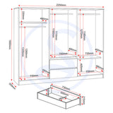 Wooden Wardrobe With 6 Doors And 2 Drawers - Malvern